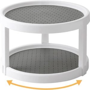 Lazy Susan Organizer, 2 Tier Non Skid Spice Rack Turntable,360 Degree Rotating Seasoning Organizer, 10-Inch Spinning Organizer for Pantry Cabinet, Kitchen, Countertop, Vanity Display Stand