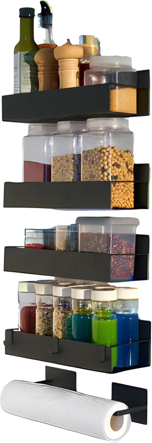 Magnetic spice rack set for refrigerator, space saver with rack | Strong magnetic shelf for fridge, extra storage | Seasoning organizer for Kitchen