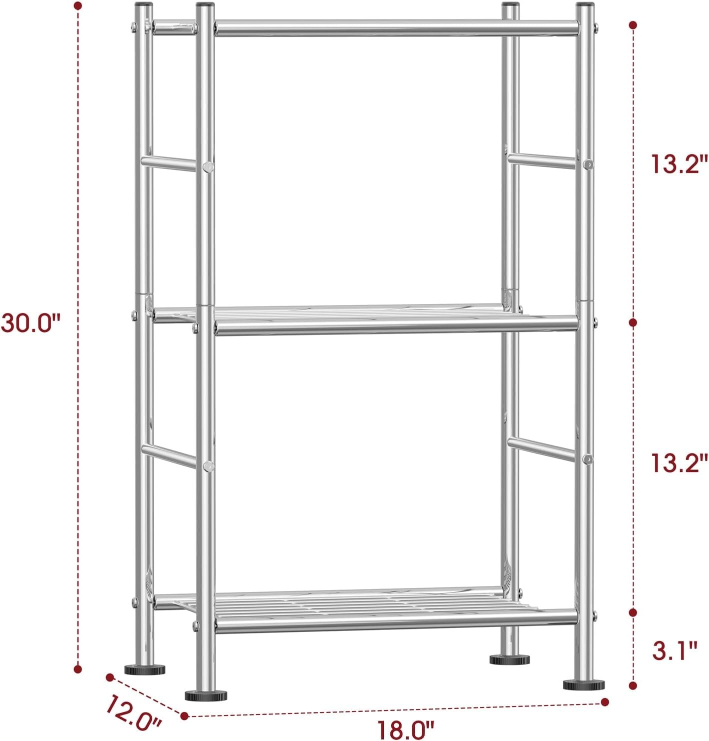 Storage Shelves - 3 Tier Shelf Organizer, Sturdy Metal Shelving with Adjustable Leveling Feet, Space-Saving Shelves Organizer for Pantry, Laundry, Kitchen (18" x 12" x 30", Silver) - Image 2