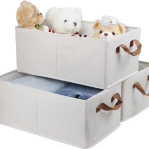 Pack of 3 Large Capacity Storage Bins Closet Organizer System, Sturdy Foldable Storage Boxes for Organizing Clothing, Sheets, Toys, Books - Shelf Organizer Shelves Basket Storage Bin