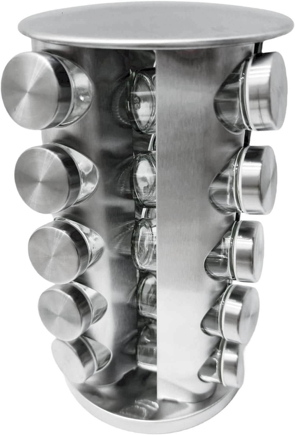 Revolving Spice Rack with 20 Jars, Rotating Spice Rack Organizer with Labels, Polished Stainless Steel with Black Caps, Stainless Steel Spice Carousel for Kitchen Countertop, Cabinet - Image 2