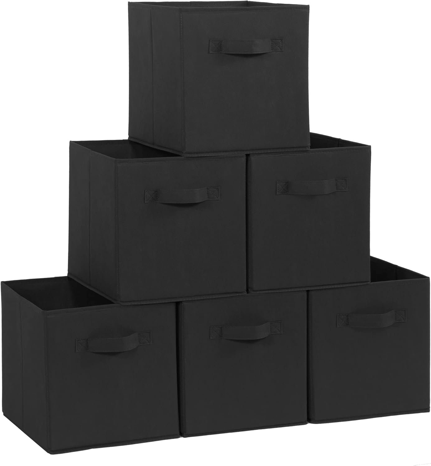 Storage Cubes, 11 Inch Durable 6 Pack Fabric Foldable Collapsible Bins with Handles for Organization, Closet, Shelves, Offices, Toys, Black