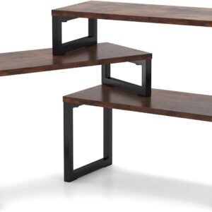 Desk Shelf, 3 Tier Desk Shelves for Top of Desk, Adjustable Shape Desktop Organizer Shelf for Storage, Office Supplies, Rustic Brown