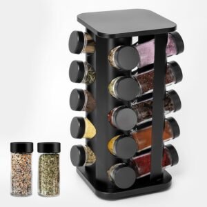 Rotating Spice Rack, Rotatable Spice Rack with Jars, Compact Stainless Steel Space Organizer (Large, Piece, 20)