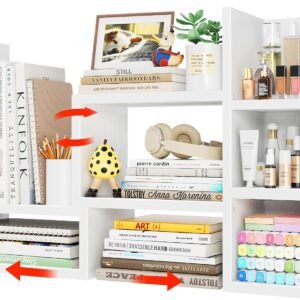 Desk Shelves Desktop Orgnizer Shlef - White Office Organization for Top of Desk Organizers and Accessories Corner Bookshelf Table Top Shelving Small Hutch Decorations for Women Office