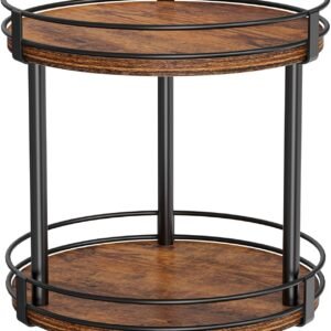 Rotating Spice Rack, 2 Tier Lazy Susan Organizer, Wood Kitchen Countertop Organizer, Brown Lazy Susan Turntable for Cabinet, 10.2" x 10.2" x 10.4"