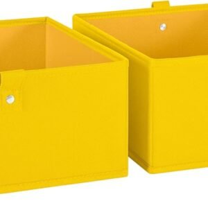 Kids 2pc Folding Storage Bins Set - 10.5” Bin Organizer with Handles - Yellow Closet Organizers & Storage for Toys, Games, Shoes - Foldable Cube Storage Organizer Bins for Playroom, Nursery