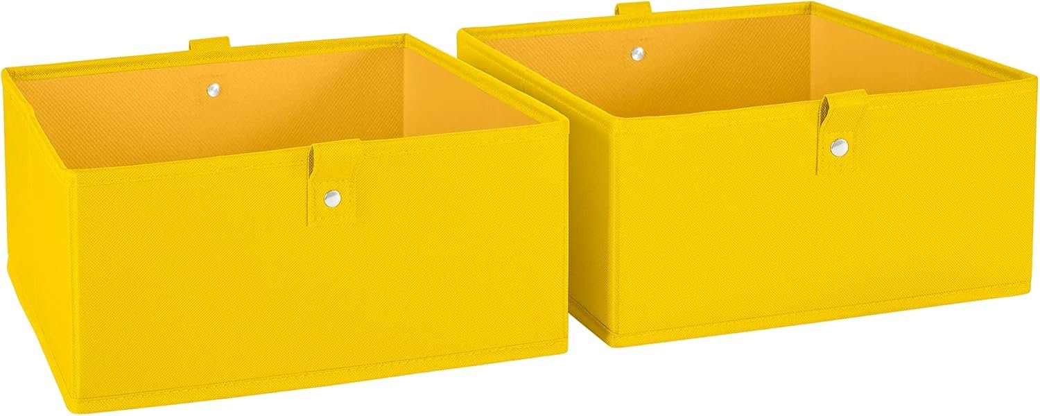 Kids 2pc Folding Storage Bins Set - 10.5” Bin Organizer with Handles - Yellow Closet Organizers & Storage for Toys, Games, Shoes - Foldable Cube Storage Organizer Bins for Playroom, Nursery