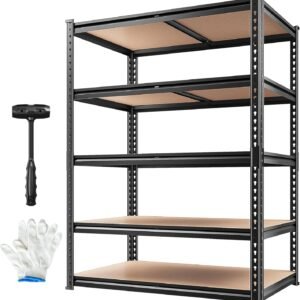 Storage Shelves 5 Tier Garage Shelving Heavy Duty, Adjustable Metal Shelving Unit, Garage Shelves for Basement, Warehouse, Pantry, Closet, Kitchen 72" H x 35.55" W x 16" D, Black