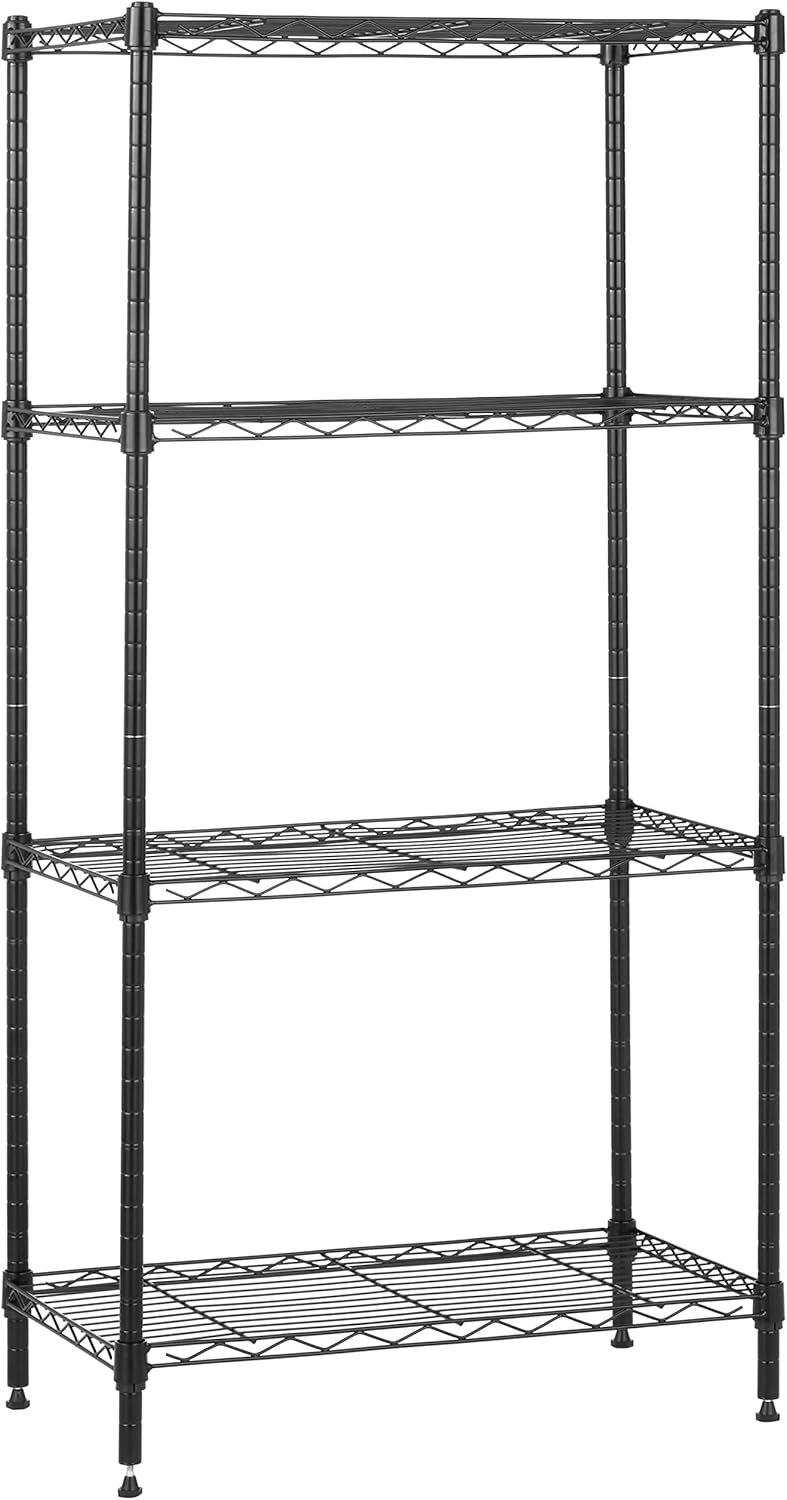 4-Shelf Steel Wire Storage Rack, Adjustable, Sturdy, Easy Assembly, 13.4 D x 23.2 W x 48 H in, Black