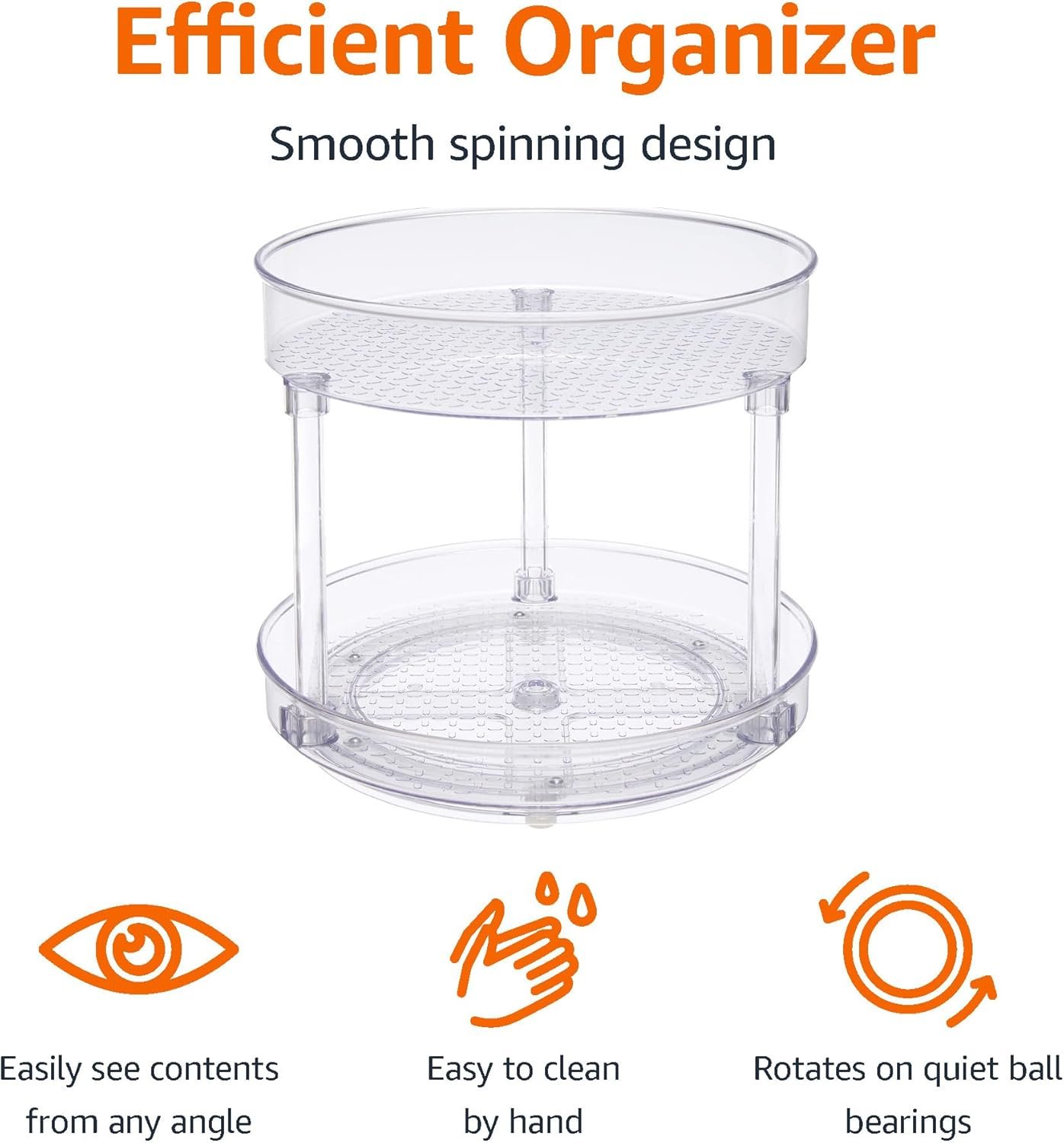Lazy Susan Turntable Organizer, 9" Diameter, 2 Tier, Clear - Image 2
