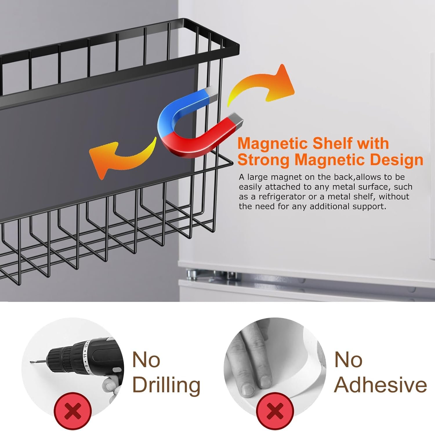 2 Pack Magnetic Wire Storage Baskets, Metal Strong Magnet Hanging Wire Storage Basket Organizer Holder, Magnetic Storage Bin Box Containers for Refrigerator/Whiteboard Classroom/Fridge /Locker - Image 2