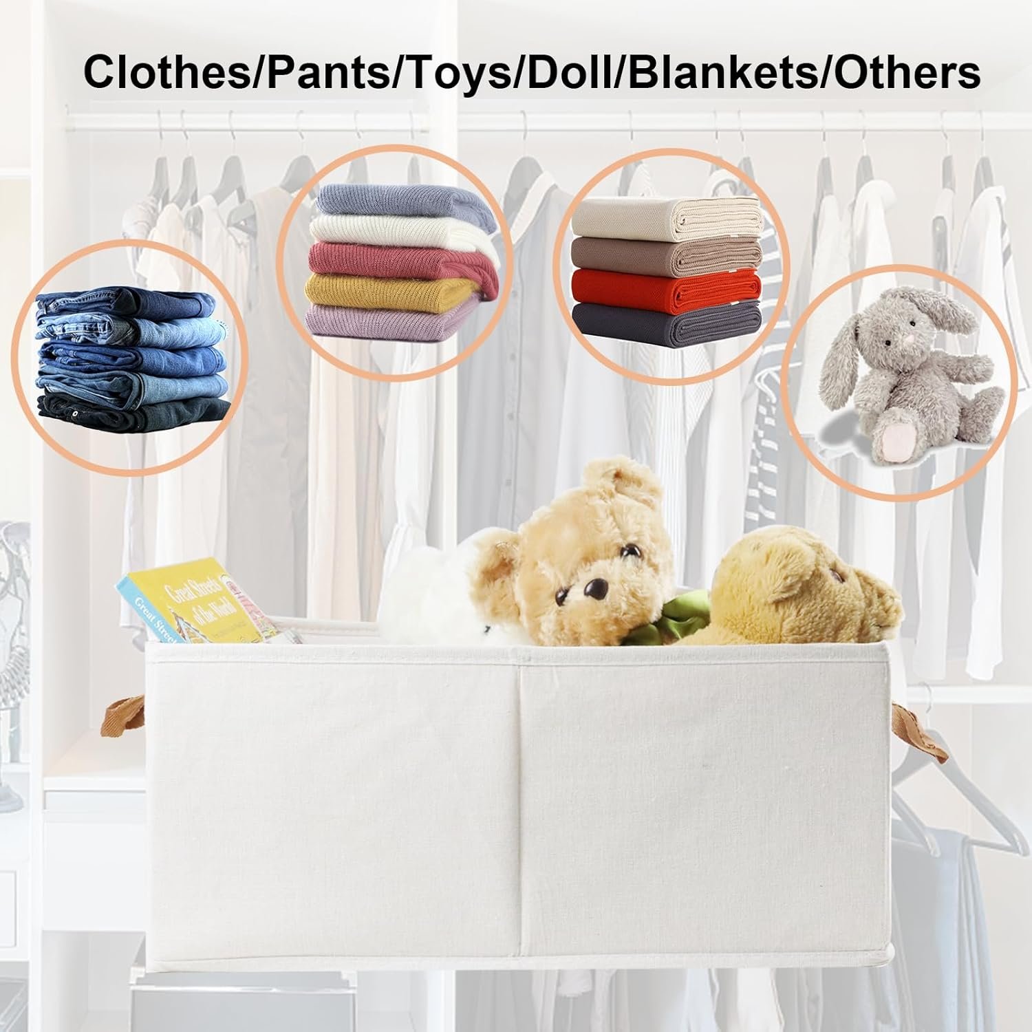 Pack of 3 Large Capacity Storage Bins Closet Organizer System, Sturdy Foldable Storage Boxes for Organizing Clothing, Sheets, Toys, Books - Shelf Organizer Shelves Basket Storage Bin - Image 2