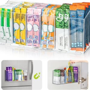 Drink Packet Organizer, Mountable Water Packet Organization Holder with Adhesive & Magnetic Sticker, Pantry Organizers Kitchen Storage for Countertop Table Fridge Cabinet