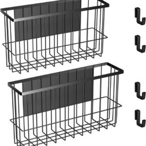 2 Pack Magnetic Wire Storage Baskets, Metal Strong Magnet Hanging Wire Storage Basket Organizer Holder, Magnetic Storage Bin Box Containers for Refrigerator/Whiteboard Classroom/Fridge /Locker