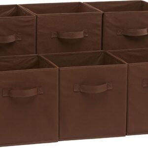 Cube Organizer Storage Bins Handles, Collapsible Fabric, Pack of 6, 10.5"x10.5"x11", Brown