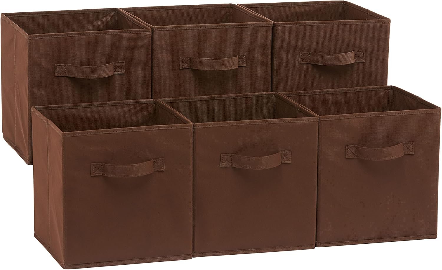 Cube Organizer Storage Bins Handles, Collapsible Fabric, Pack of 6, 10.5"x10.5"x11", Brown