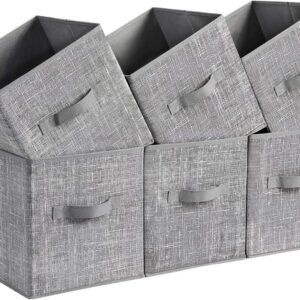 Storage Cubes, 11-Inch Non-Woven Fabric Bins with Double Handles, Set of 6, Closet Organizers for Shelves, Foldable, for Clothes, Cattail Gray