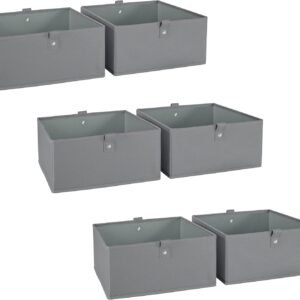 Kids 6pc Folding Storage Bins Set - 10.5”W x 5”H Fabric Boxes with Handles for Closet Organizers & Storage - Gray Cube Storage Organizer for Toys, Clothes & Crafts
