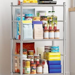 Storage Shelves - 3 Tier Shelf Organizer, Sturdy Metal Shelving with Adjustable Leveling Feet, Space-Saving Shelves Organizer for Pantry, Laundry, Kitchen (18" x 12" x 30", Silver)