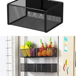 Magnetic Basket Organizer Holder for Fridge Magnetic Storage Bin Box Containers for Refrigerator Whiteboard Classroom (Small, Black)