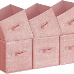 Storage Cubes, 11-Inch Non-Woven Fabric Bins with Double Handles, Set of 6, Closet Organizers for Shelves, Foldable, for Clothes, Jelly Pink
