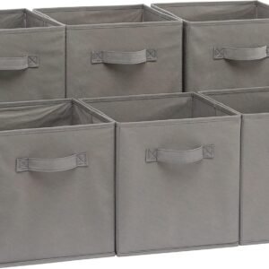 Collapsible Fabric Storage Cubes Organizer with Handles, Sturdy, Gray, 10.5-x-10.5-x-11-inch, Pack of 6